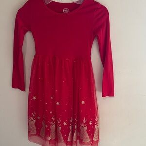 Red Long Sleeve Kids Dress with Gold Accents
